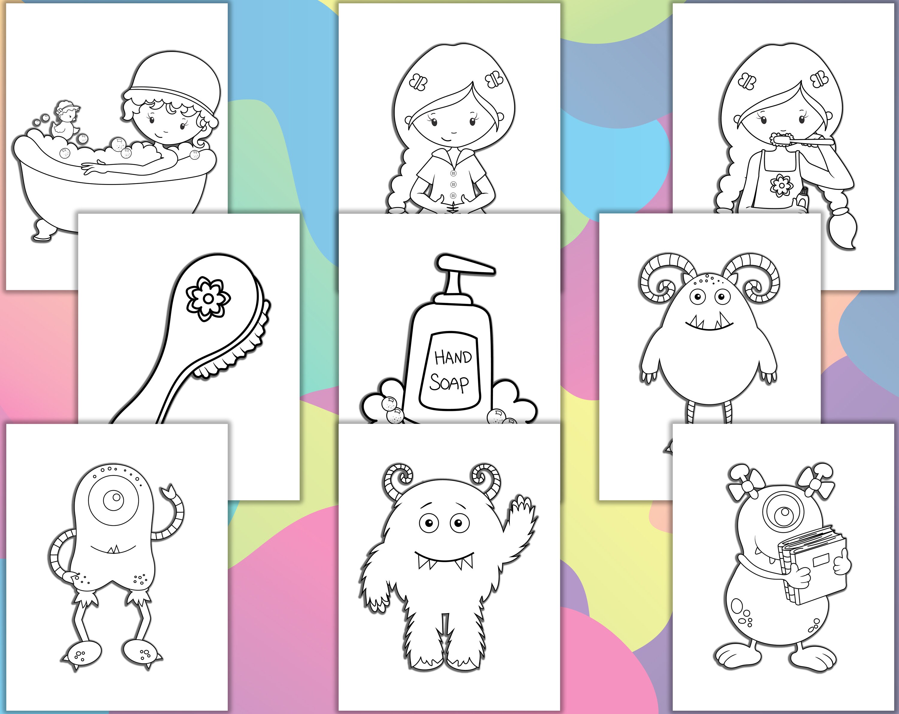 50 Kids Coloring Pages, Coloring Book PDF of Mix Themes - Etsy