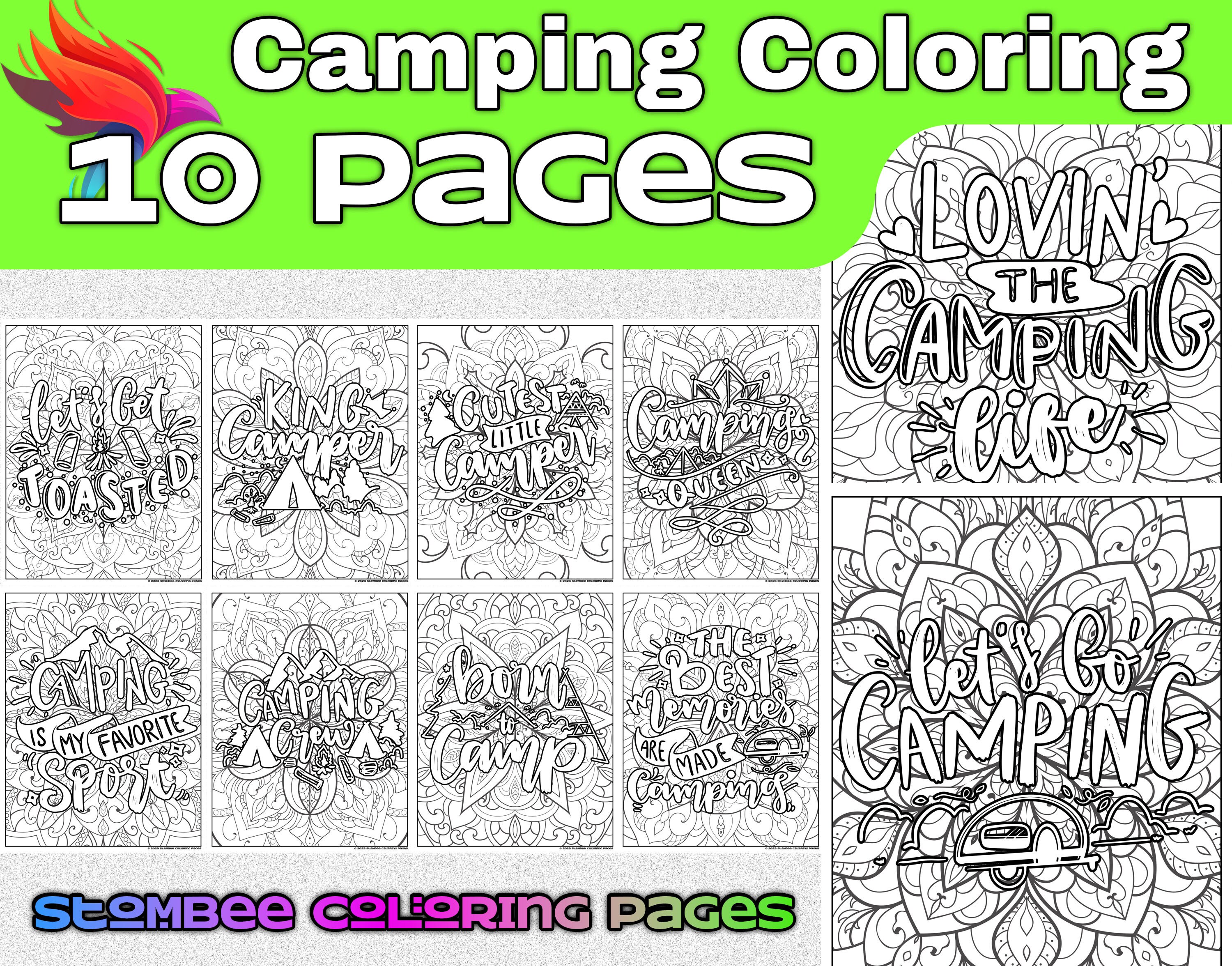 Camping Outdoors Quotes Adult Coloring Pages Printable - Etsy