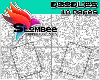 Vol.2 Doodles Pages à colorier pour adultes imprimables, pages à colorier pour enfants, livre de coloriage Téléchargement instantané PDF