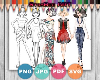 Fashion - Printable Adult Coloring Page from StomBee (Coloring book pages for adults and kids, Coloring sheets, Coloring designs)