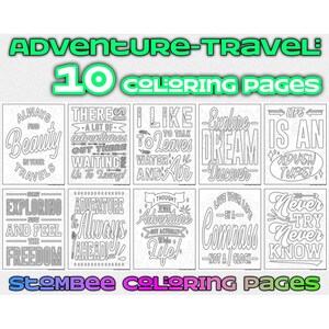 Adventure Travel Quotes Coloring Book: 10 Printable Pages (PDF)
