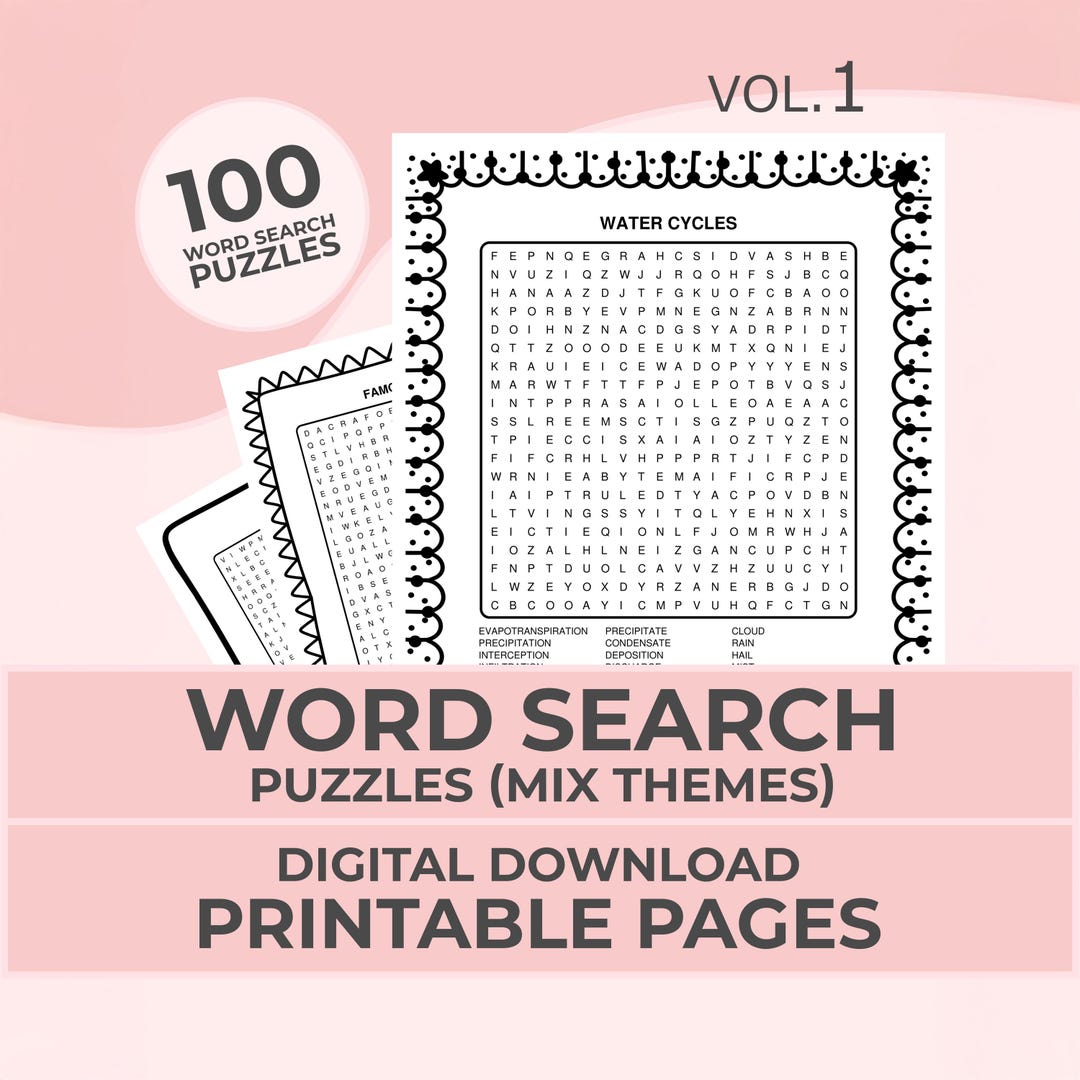 Printable Word Search Book: 100 Mixed Theme Puzzles for Adults