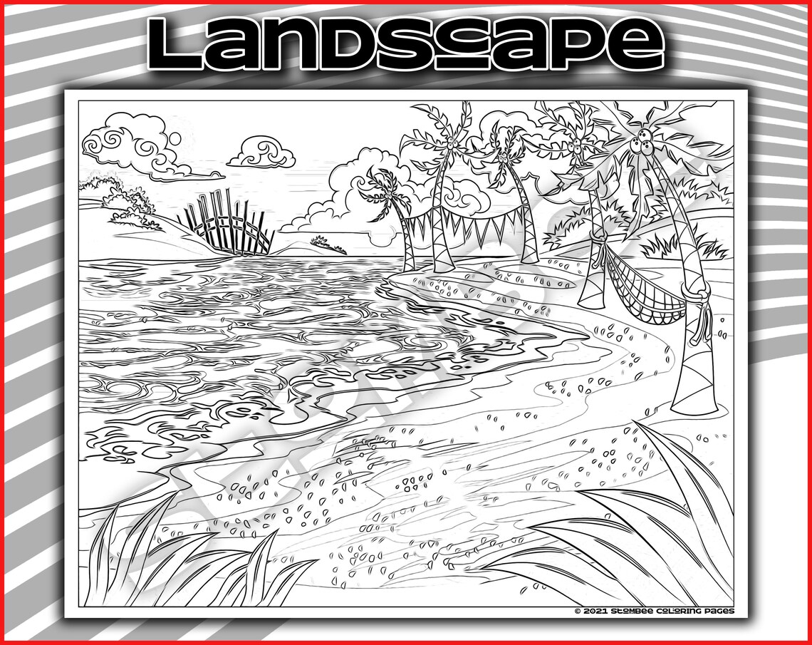 Adult Coloring Pages Printable Landscape Coloring Page for - Etsy