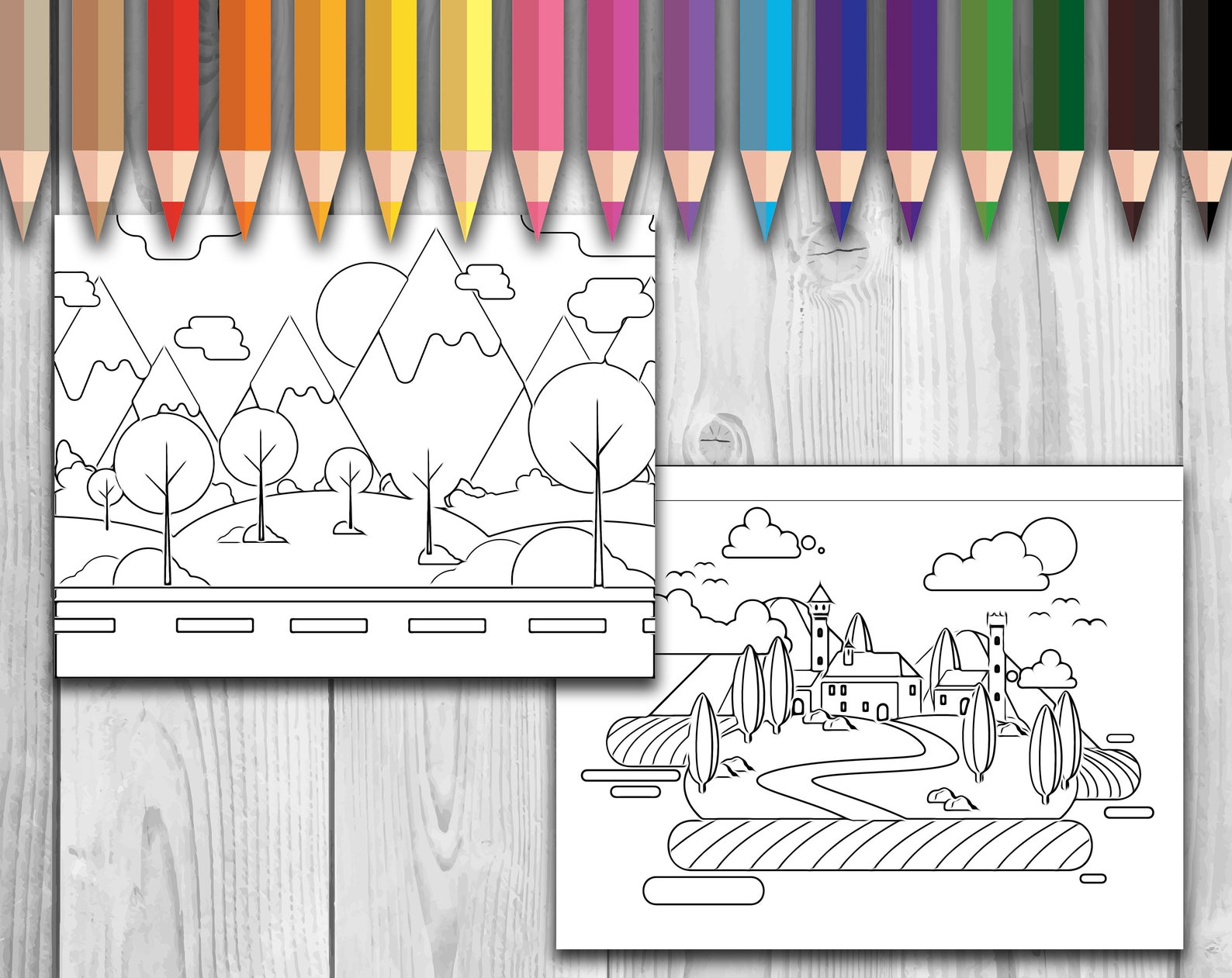 10 Landscape Adult Coloring Pages Printable Coloring Adult - Etsy