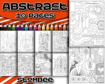 10 Abstract Art Adult Coloring Pages Printable PDF Book and JPG Files for Printing and Coloring or Digital Coloring | For Adults and Kids