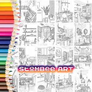 20 Interior Design, Adult Coloring Book, Adult Coloring Pages, Coloring Book PDF, Coloring Pages PDF, Coloring Sheets