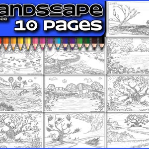 Adult Coloring Pages Printable Landscape | Coloring Page For Adult | Adult Coloring Book PDF | Printable Coloring Page | Adult Colouring