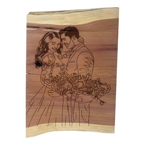 Personalized Wedding Gift Photo Engraved on Wood – Custom Wooden Wall Art Plaque with Hooks for Bride and Groom Keepsake