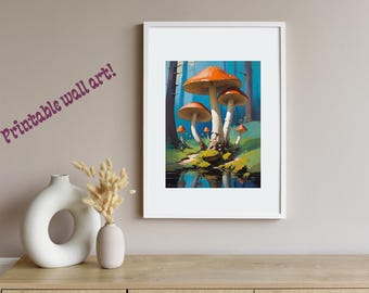 Mushroom Forest Art Print | Cottagecore Art Print | Whimsical Forest Artwork | Gallery Wall Art | INSTANT DOWNLOAD