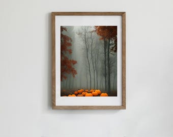 Pumpkin Patch in the Forest Digital Art Print