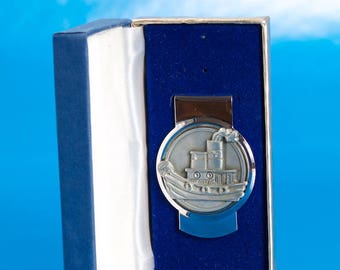 Vintage Tug Boat Money Clip in Pewter and Stainless Steal