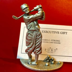 Vintage Classic Bobby Jones Style Business Card Holder - Peltre sólido pesado