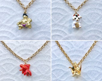 MICHIKO Haori Himo Chain - Japanese Themed Charms on Gold-Plated Chain and Hooks