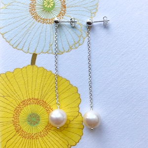 WEENEE Earrings - Freshwater Pearls Drop Earrings with Sterling Silver Stud and Chain