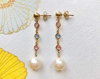 JACQUELINE Earrings (Pastel) - Swarovski Crystals with Freshwater Pearl