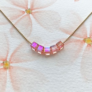 SATINE Necklace (Pink/Peach) - Swarovski Crystal Cube 4mm on Gold-Plated Chain