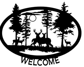 Deer Scene Welcome Etsy