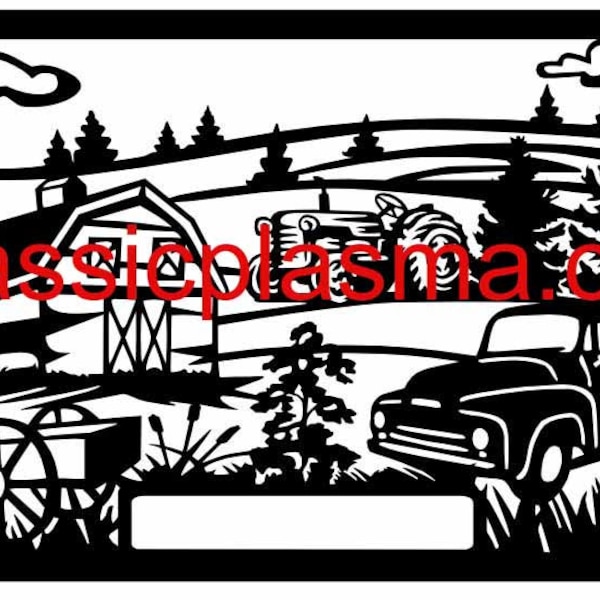 old truck tractor barn cattail wagon wheel dxf svg file for plasma, laser, water jet vinyl vector