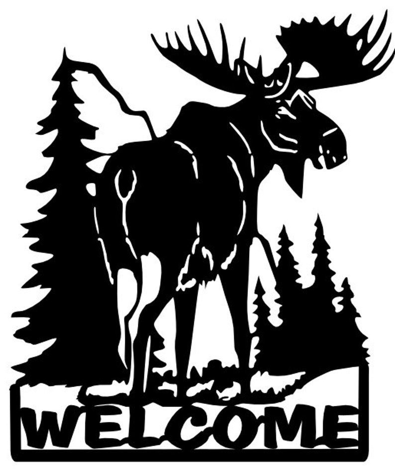 Moose welcome sign forest trees DXF svg file only image 1