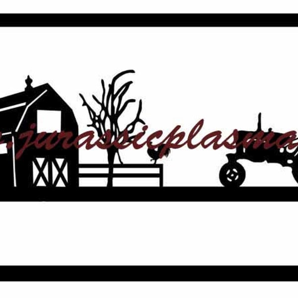 farm sign with barn and old tractor  DXF SVG file for Plasma, laser, water jet vinyl vector