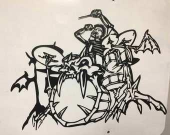 skeleton drummer metal wall art dxf svg