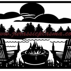 campfire scene chairs beer mountains DXF SVG file for Plasma, laser, water jet vinyl vector