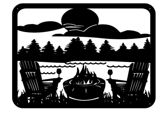 Download Lake campfire chairs forest wine scene dxf svg files only ...