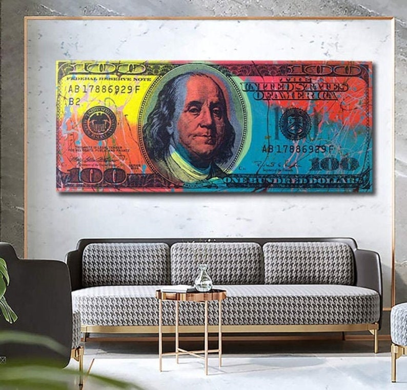 Multi Color Hundred Dollar Bill Motivational Canvas Artwork Etsy