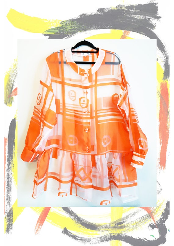 True Vintage 1980's Abstract Orange Matrix Code Sh