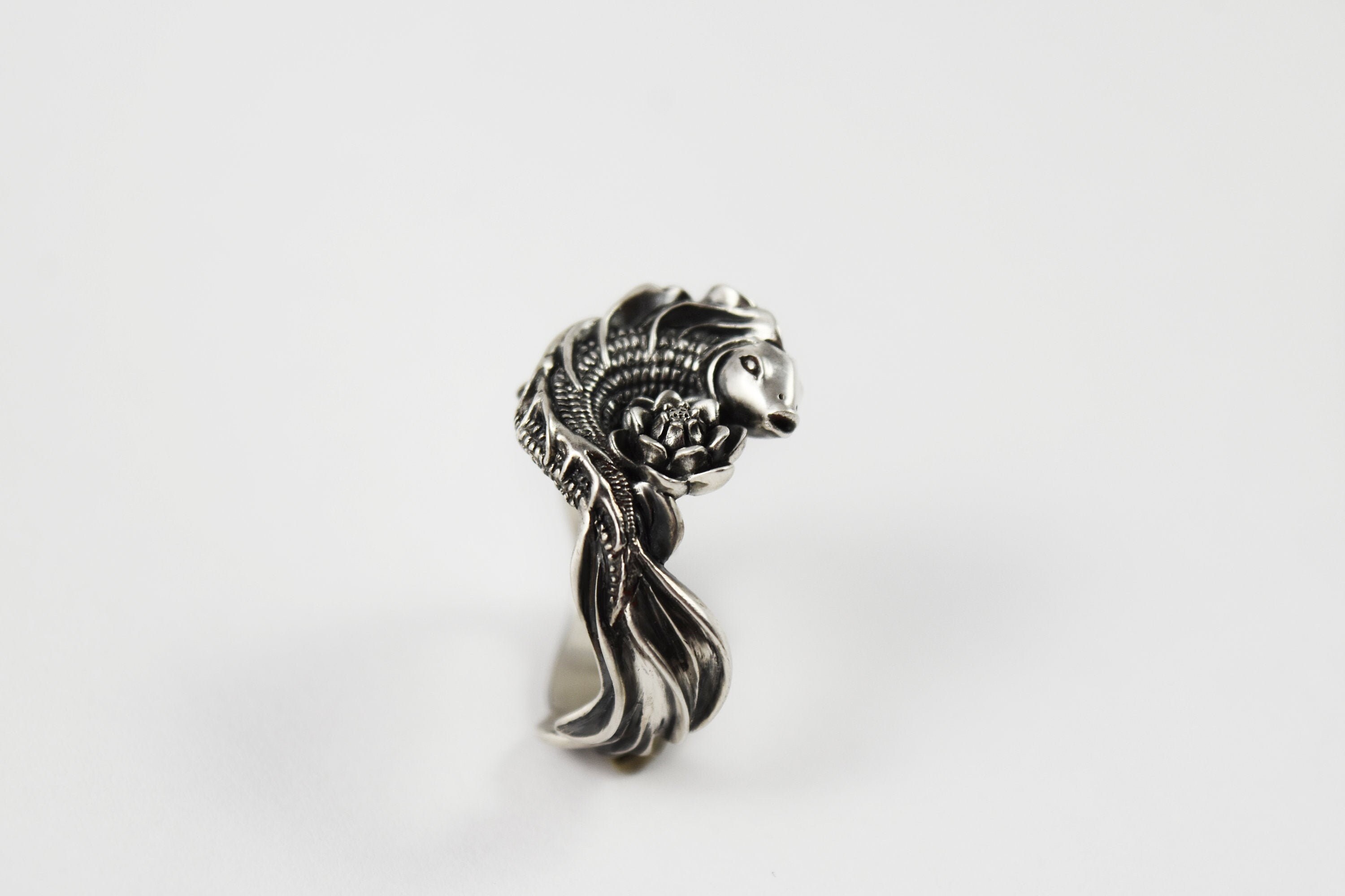 Koi Fish Ring - Lotus Ring - Silver