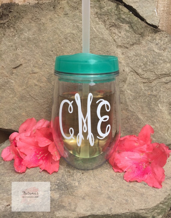 Acrylic Wine Tumbler 21st Birthday Gift Beach Essentials Valentines Day Bridesmaid Vinyl Preppy Chic Monogram Gift For Her