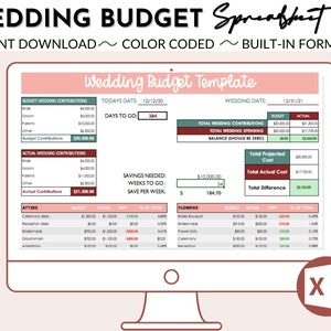 Wedding Budget Spreadsheet, Wedding Budget Template, Wedding Budget Excel, Wedding Budget Planner, Editable Template, INSTANT DOWNLOAD