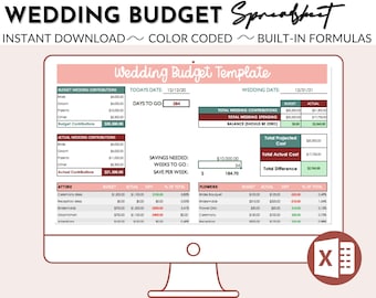 Wedding Budget Spreadsheet, Wedding Budget Template, Wedding Budget Excel, Wedding Budget Planner, Editable Template, INSTANT DOWNLOAD