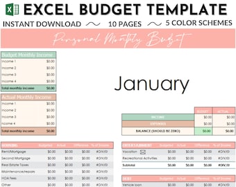 Excel-budgetmall, månatligt finansiellt kalkylblad (digital nedladdning)