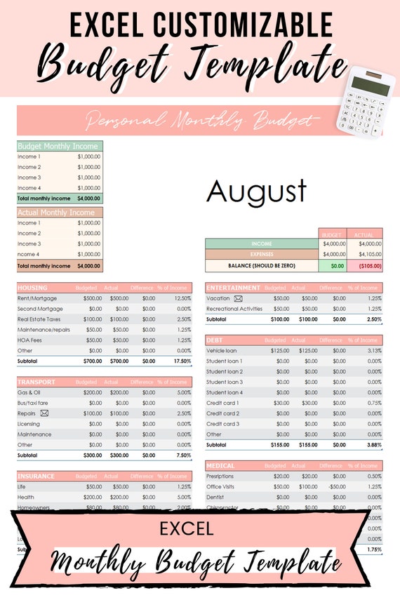 Excel Budget Template Excel Spreadsheet Excel Template Etsy Excel Budget Template Excel Spreadsheet Excel Template Etsy