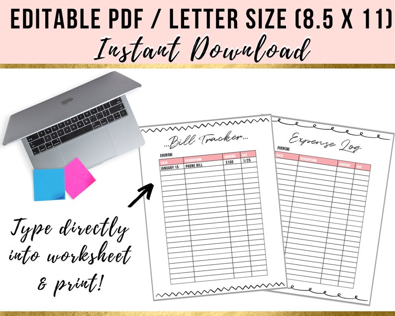 Monthly Expense & Bill Payment Log | Expense Tracker | Editable PDF ...
