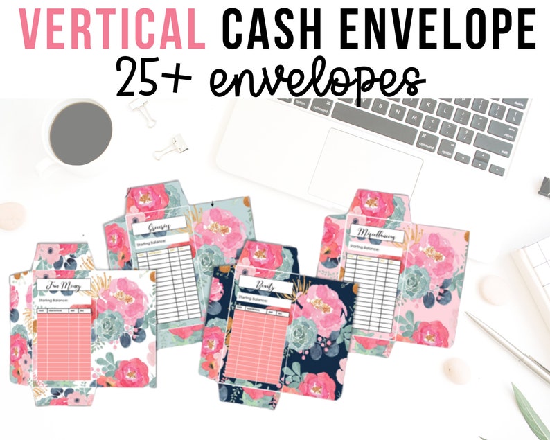 Floral Watercolor Cash Envelopes Vertical Cash Envelopes Editable PDF Cash Envelope System Dave Ramsey Envelopes INSTANT DOWNLOAD image 1