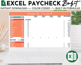 Excel Paycheck Budget Template, Customizable Spreadsheet (Instant Download)