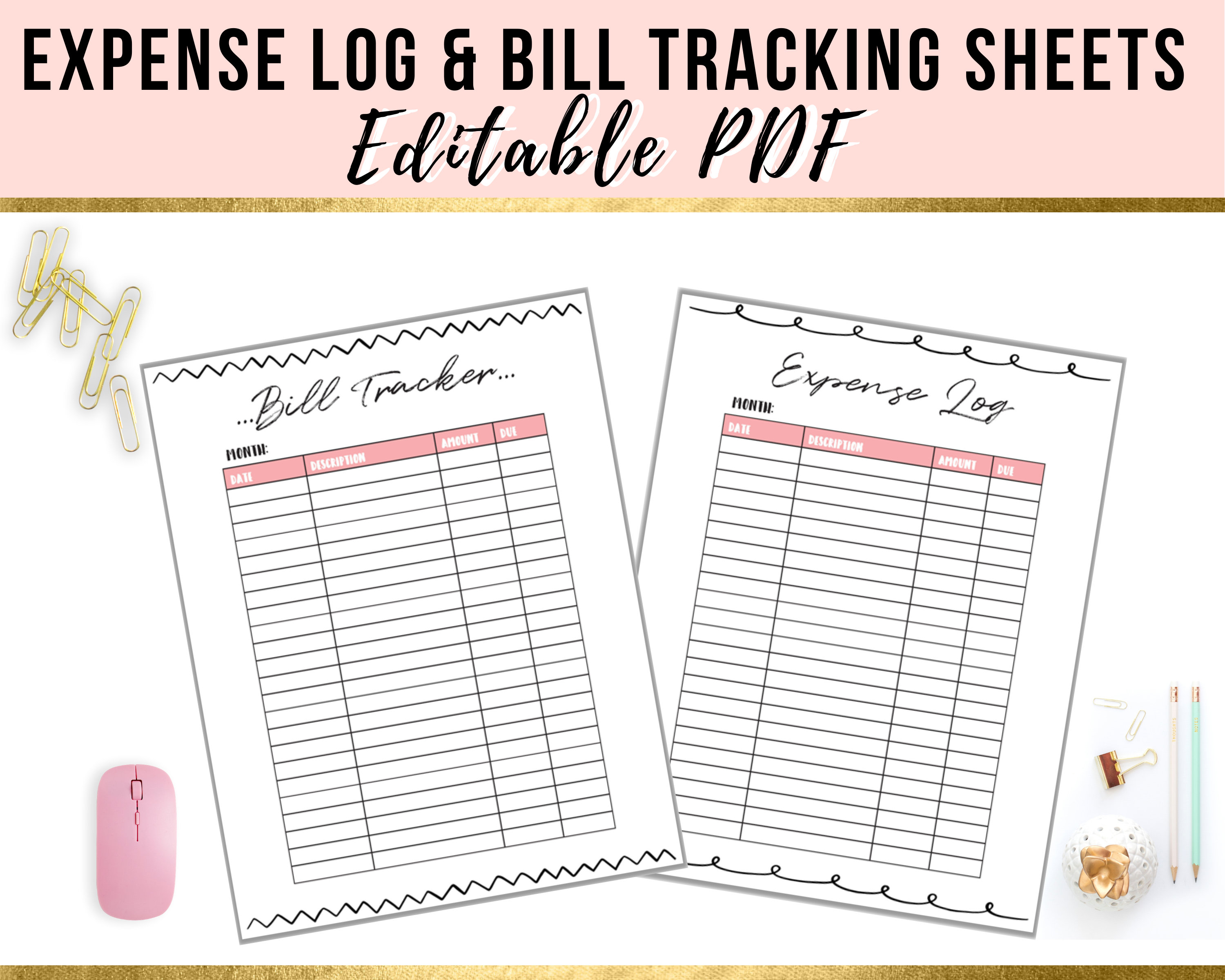 Monthly Expense & Bill Payment Log Expense Tracker Editable PDF ...