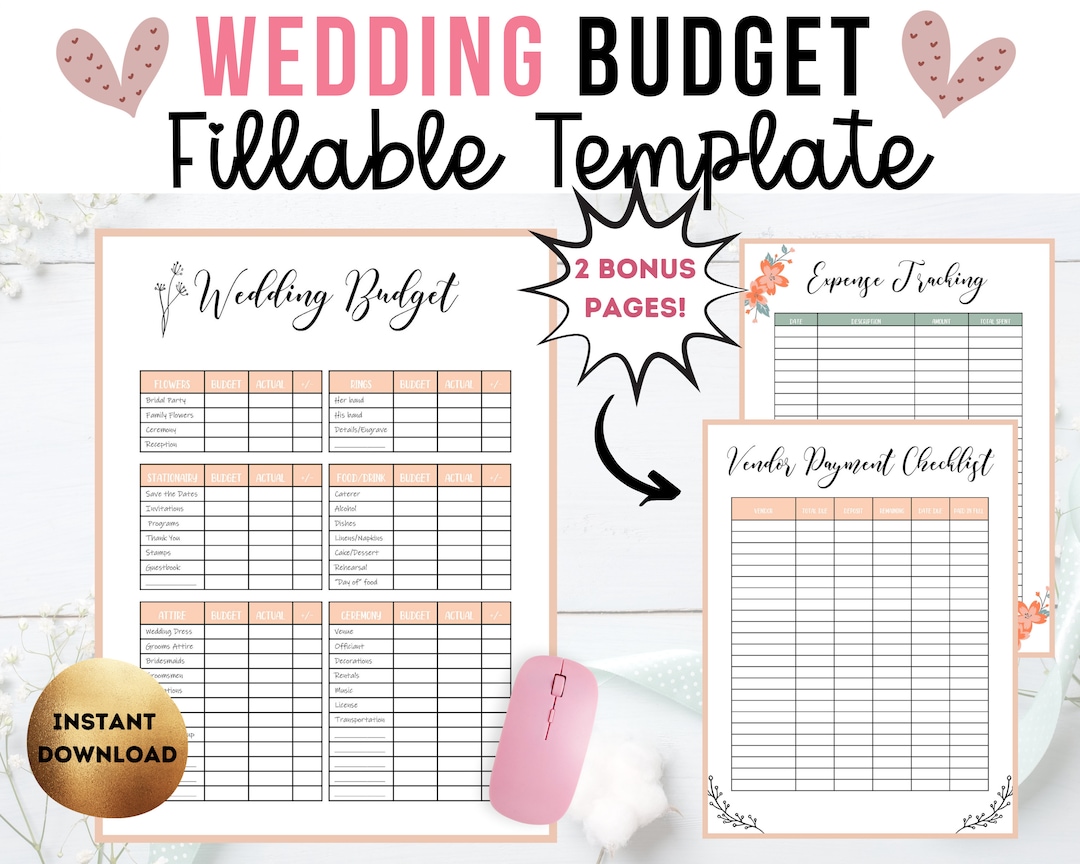 Editable PDF Wedding Budget Planner Wedding Planner Printable Wedding Cost Wedding Finance