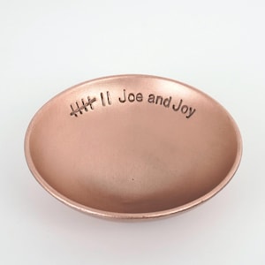 Copper Dish with personalised message - Inscribed 7th Anniversary Gift - Small - Copper jewellery dish for her - Handmade catch all vessel