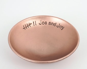 Copper Dish with personalised message - Inscribed 7th Anniversary Gift - Small - Copper jewellery dish for her - Handmade catch all vessel