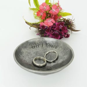Mini Iron Ring Dish – Handforged with Hammered Base, Personalised 6th Anniversary Gift, Tally Marks, Round Stand,
