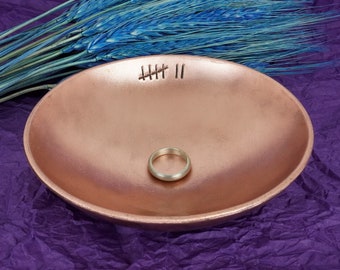 Personalized Copper Anniversary Bowl: Hand Stamped Ring Dish