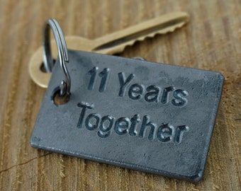 11 Years Together - Steel Key Ring - 11th Wedding Anniversary Gifts For Men - Wife Keychain -Small Steel gift - Keyring Traditional - Forged