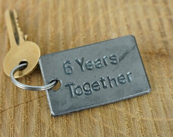 Hand Stamped Iron Anniversary Keyring: Personalized Romantic Keepsake