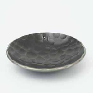 Stainless Steel Ring Dish • Handmade Steel Dish with Hammered Texture • Personalised Roman Numerals • 11 year Anniversary Gift • Extra Small