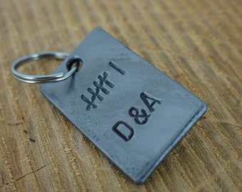 Iron Keyring for 6th Anniversary - 6 Tally Marks - Stamped Initials - Personalised Initials - Iron Gift For 6 year Wedding Anniversary - her