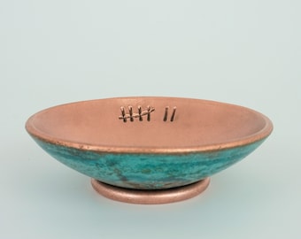 Copper Dish for 7 year Anniversary gift • Green Patina • Hand Made Copper Bowl Verdigris Patina • Extra Small Dish • 7 Tally Marks Optional