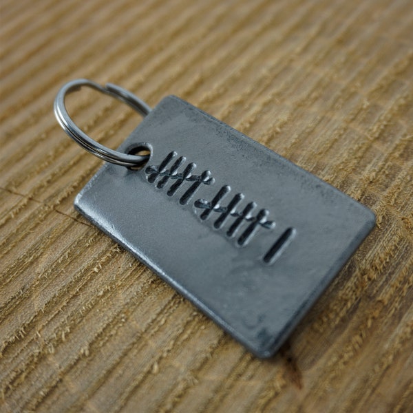 11 Tally Marks Steel Keyring - 11th Wedding Anniversary Gifts For Men, Women, Husband, Wife - Traditional Keychain - 11 Years Hand Stamped